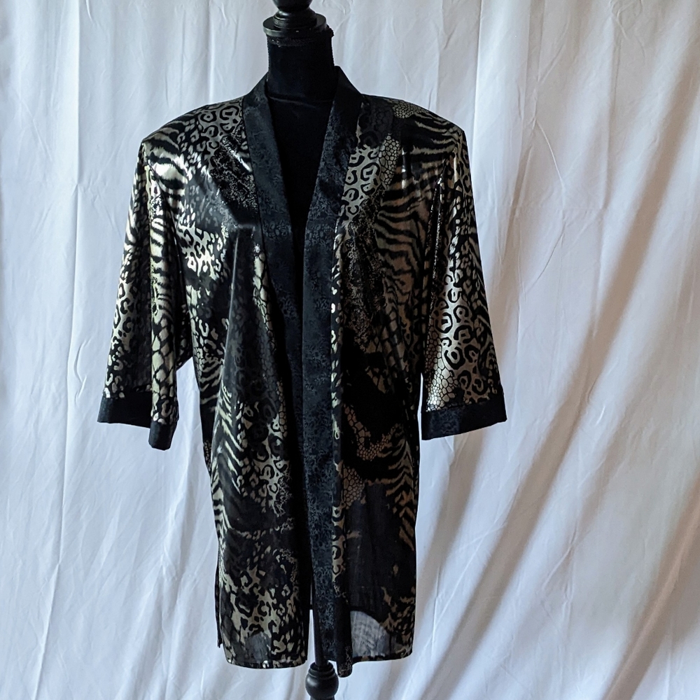 Vintage Lady Gregory Duster/Komono/Jacket Black & Animal Print Size 16W